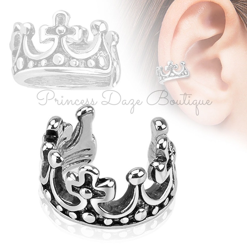 Crown Ear Cuff Climber No Piercing Needed‎ Sterling Silver Princess Style